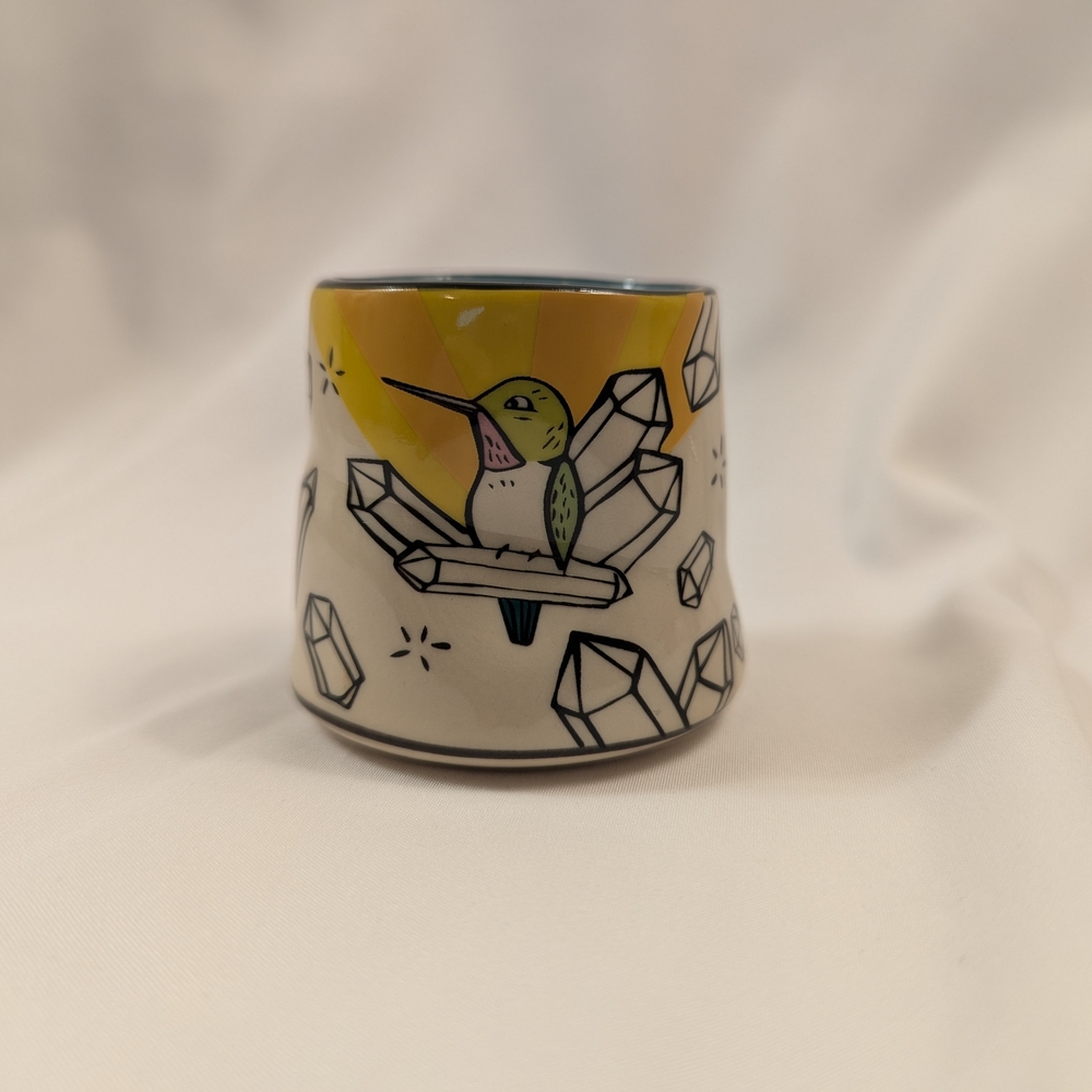 Hand-Painted Hummingbird Ceramic Planter - Yellow Accent
